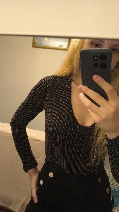 Śliczne błyszczące body M/L Szachownica
