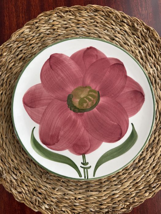 Prato Decorativo OAL (Olaria de Alcobaça) - Pintado à Mão - Flor Rosa