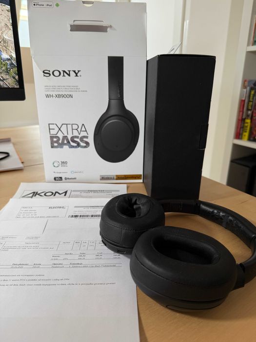 Słuchawki bluetooth SONY WHXB900NB.CE7 ANC czarne - stan dobry-