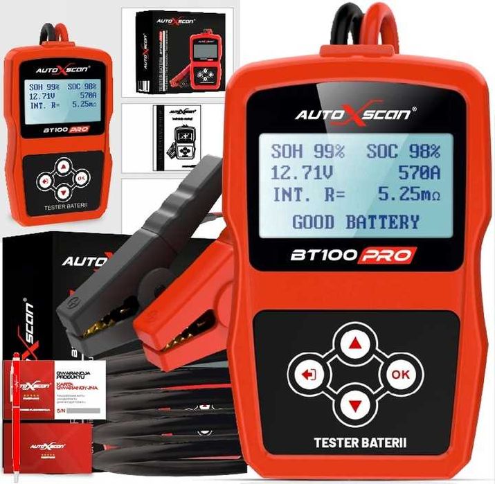 Tester Do AKUMULATORÓW Baterii 12V BT100 PRO Język Polski+inst.PL
