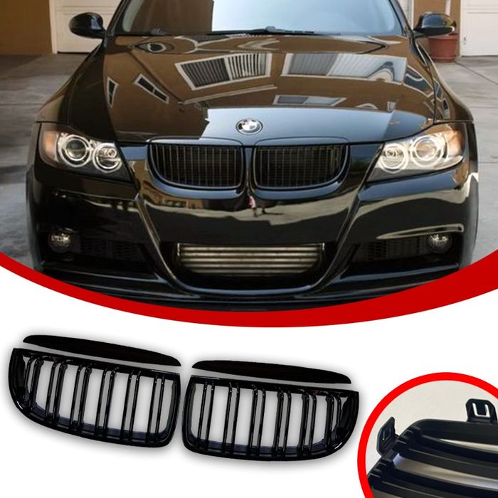 Nerki Grill Nakładki BMW E90 E91 przedlift 05/08 Czarny połysk