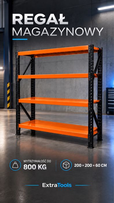 REGAŁ MAGAZYNOWY 200×200×60 CM | 800 kg | warsztat | garaż | magazyn