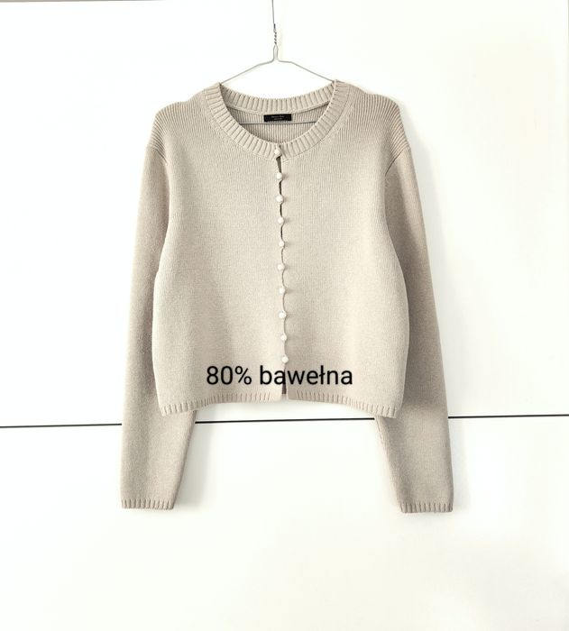 Kardigan Massimo dutti 38 M beżowy na guziki bawełniany klasyczny