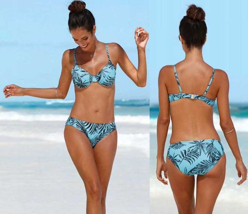 Góra od bikini niebieska w liście 44(85C)