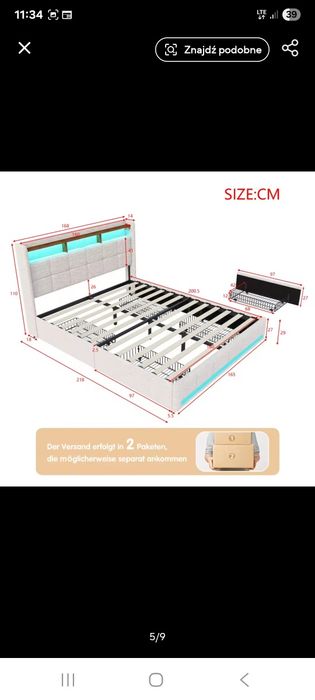 Łóżko nowe LED 160x200