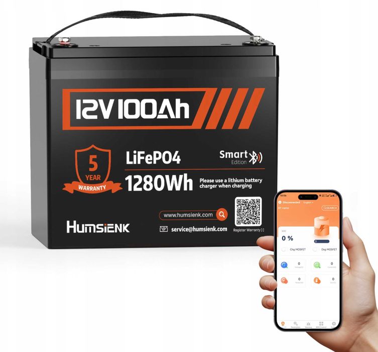 2x akumulator Humsienk 12V 100Ah LiFePO4 Bluetooth