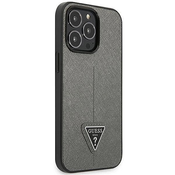 Etui Guess Saffiano Triangle Logo na iPhone 14 Pro Max - srebrne