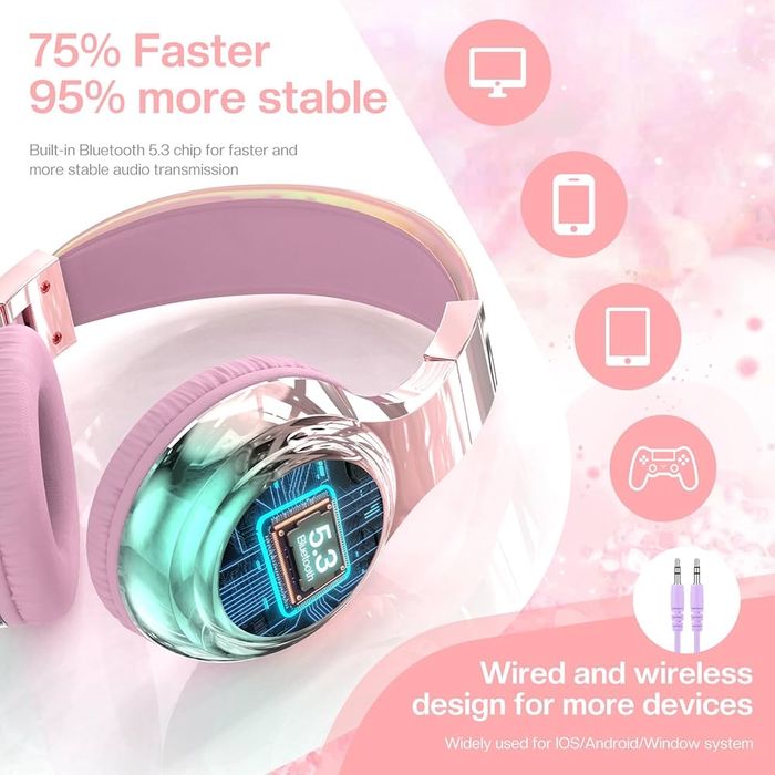 Słuchawki bluetooth jyps dla dzieci różowe