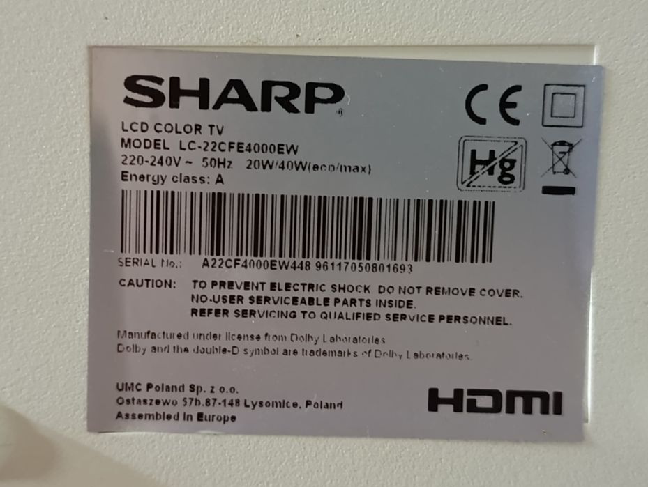 Telewizor Sharp LC-22CFE4000EW