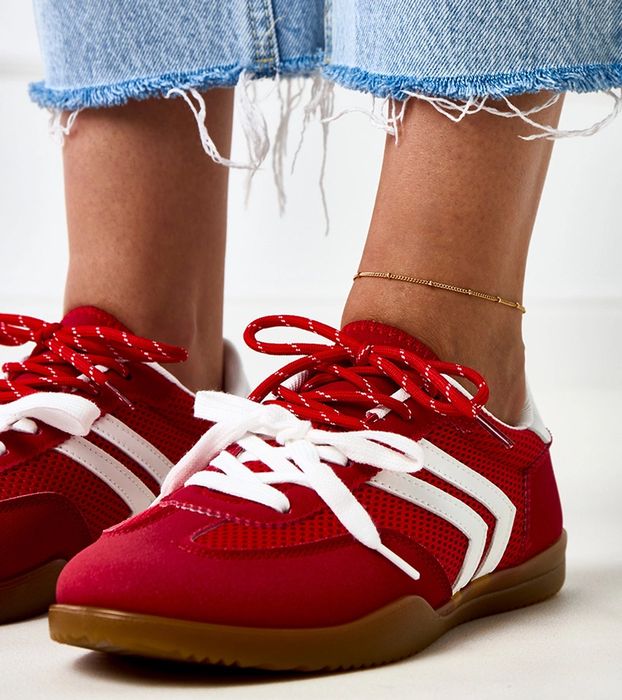 Czerwone sneakersy trampki damskie z wstawką Malkan