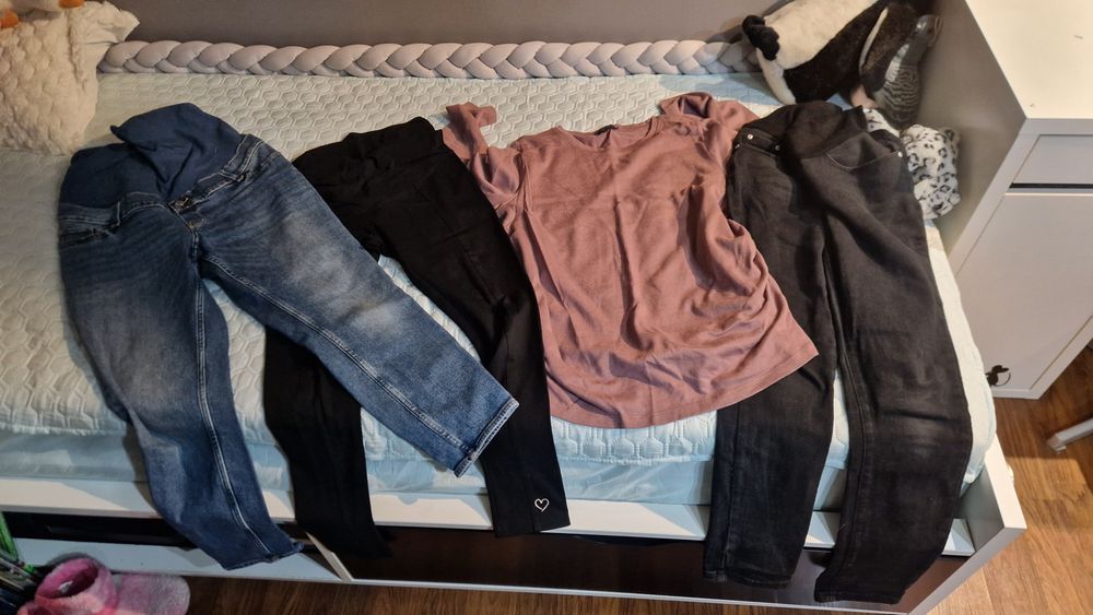 Spodnie jeansy bluzka ciążowe mamaHM