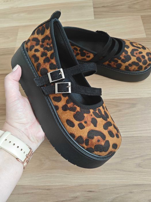 Balerinki damskie panterka koturny Mary Jane 38