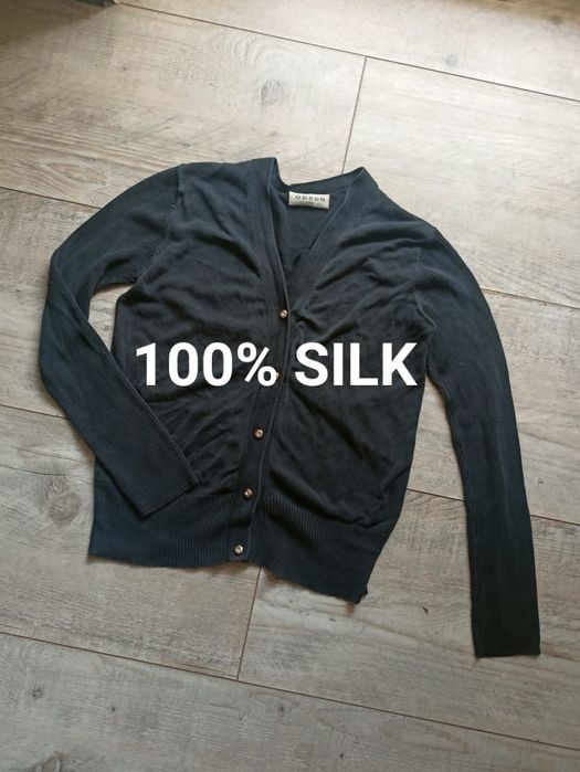 Grafitowy kardigan 100% jedwab, rozmiar s, ozdobne guziczki,