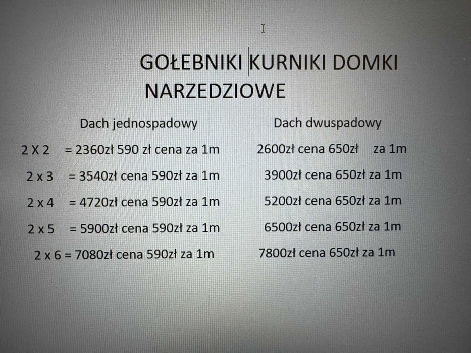 Gołębniki kurniki domki narzedziowe zapraszam