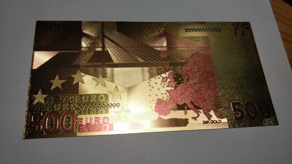 Nota de 500 Euros Design Actual Folha de Ouro de 24 Quilates