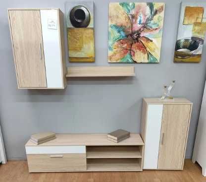 conjunto de móveis para televisão em cambria e branco