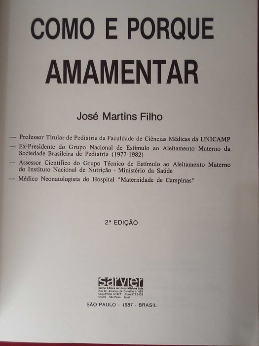 Livro "Como e porque amamentar", de José Martins Filho, 2ª edição