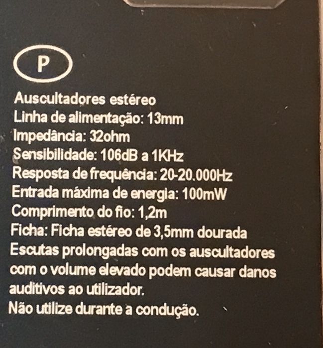 Auscultadores auriculares phones 3,5mm - NOVO