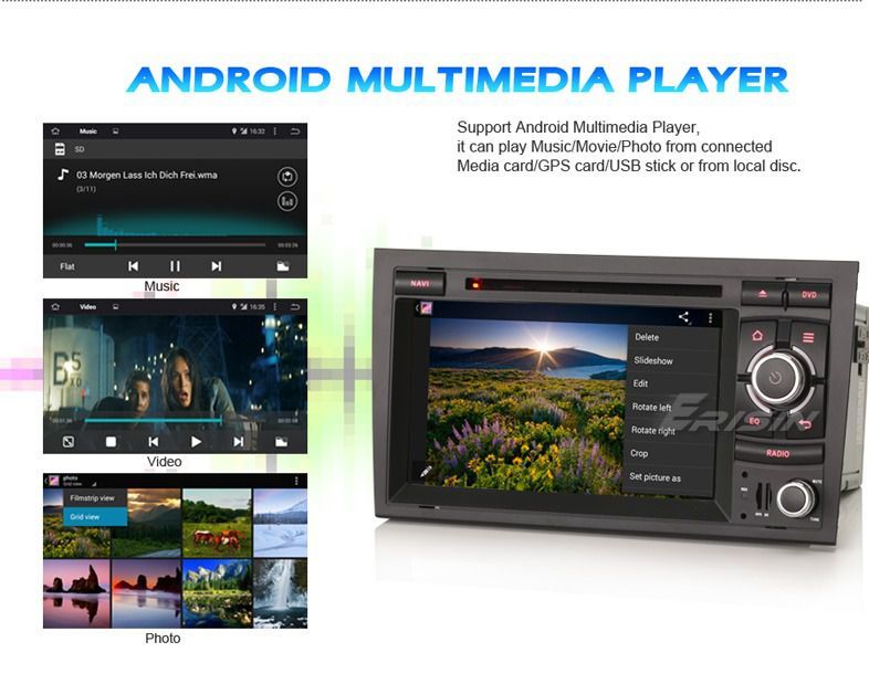 Auto radio Audi A4 Android 14 2 din radio/dvd/cd/usb/sd/gps/bluethoo