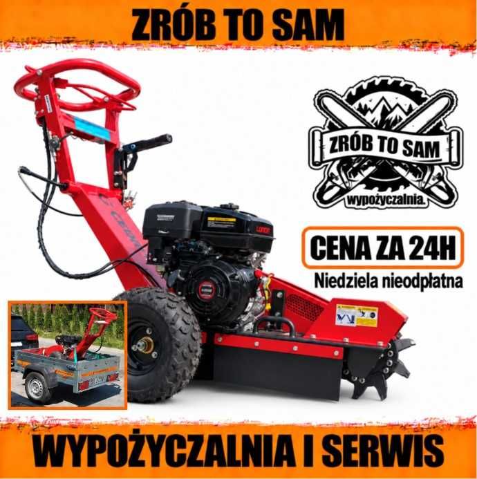 Frezarka do usuwania pni korzeni drzew frez Cedrus FR01 możliwa przyczepa wynajem mocna