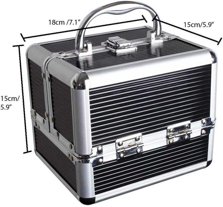 (NOVA) Mala de maquilhagem, 4 bandejas destacáveis, cor preta