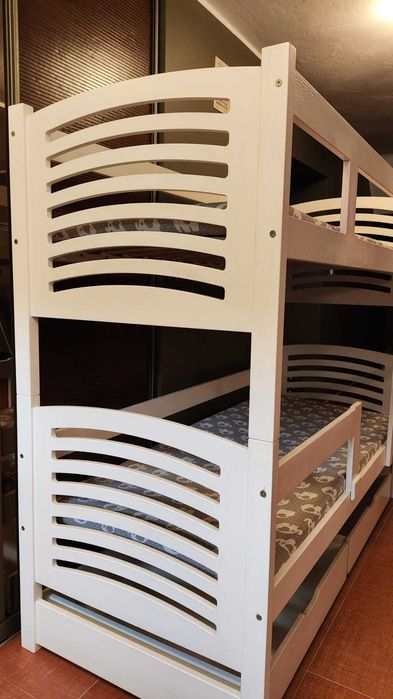 Łóżko piętrowe solidne, drewniane, białe (Katowice, Gostyń)