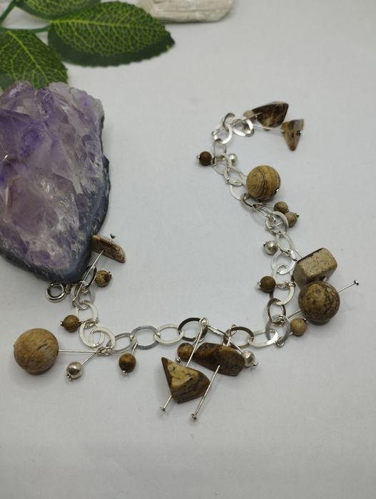 Srebrna bransoletka z dodatkami, srebro 925, długość 19,5 cm