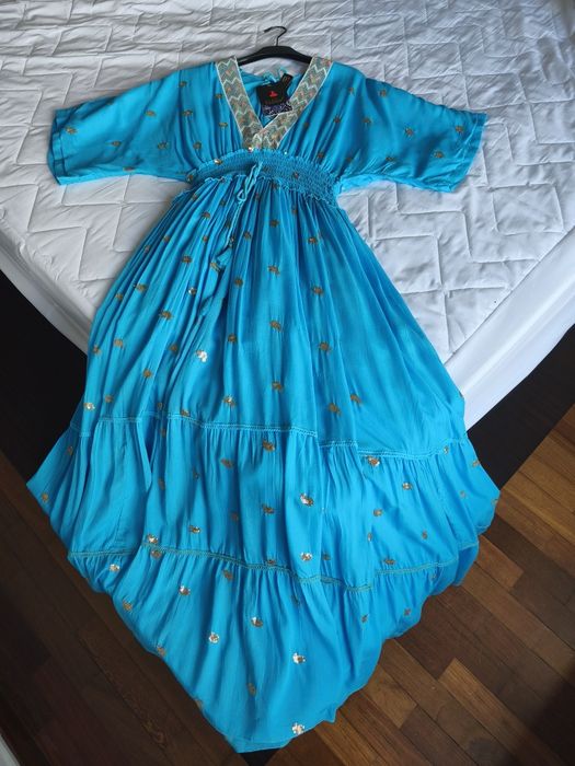 Vestido maxi turquesa