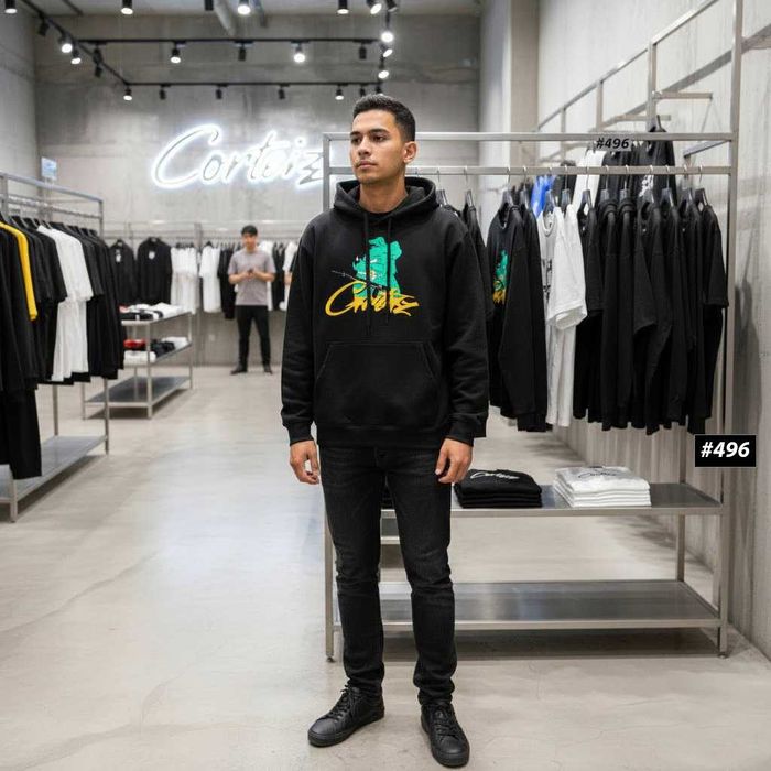 Толстовка Черная Corteiz Crtz Hands • Худи Мужское Кортез Руки • XS S M L XL XXL