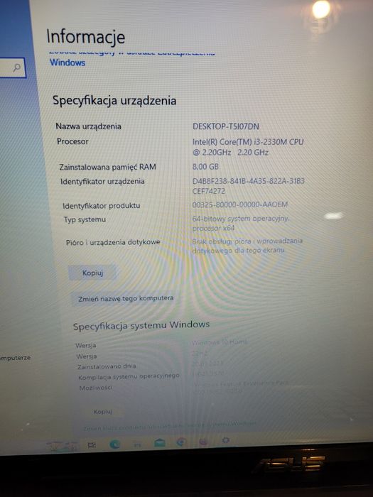 Laptop ASUS X73S + dysk ssd, Windows 10