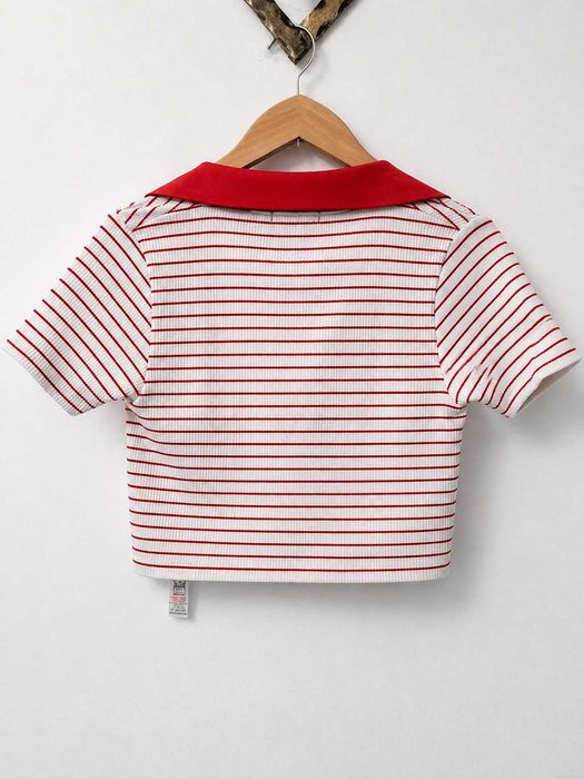 Crop top w paski bluzka biało czerwona bluzeczka Dunnes XS S 34 36