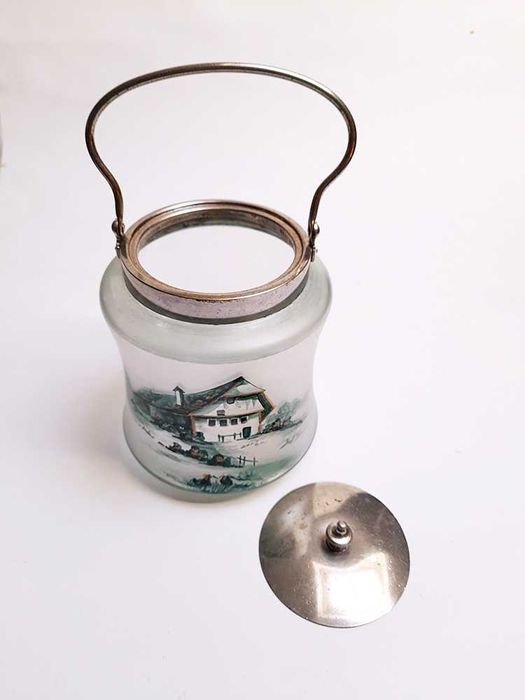 Frasco Bomboneira Vidro Fosco Vintage Boleira Campestre Pegas Metal