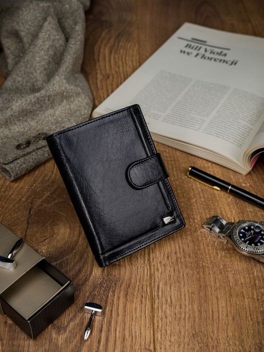 skórzany portfel na karty z eleganckimi przeszyciami - rovicky