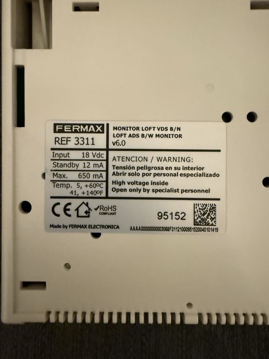 Monitor de video porteiro FERMAX LOFT VDS