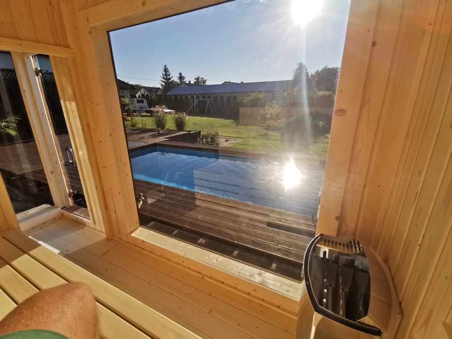 Sauna Ogrodowa Ocieplona zewnętrzna 4,5x2m Prysznic Piec Delux