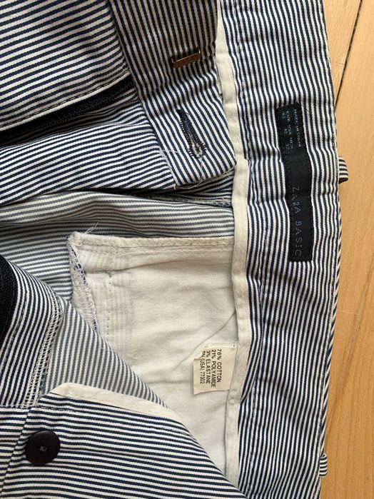 Брюки летние в черно-белую тонкую полоску бренда ZARA размер 46-48