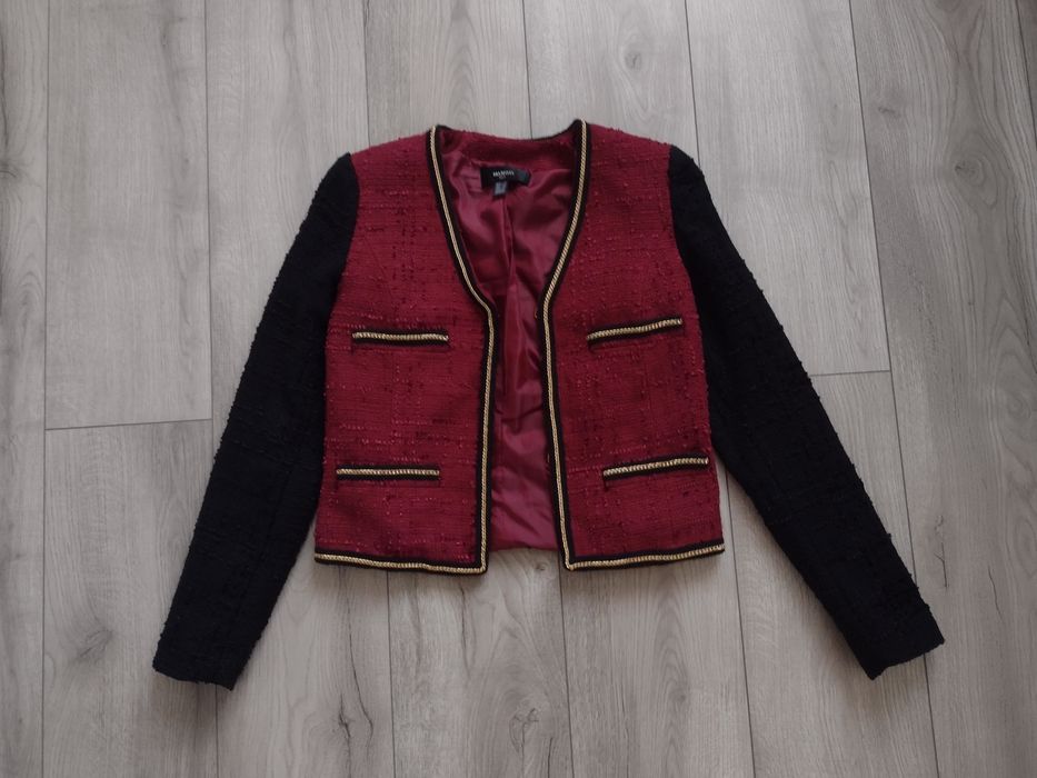 Krótka marynarka żakiet Mango z tkaniny strukturalnej złote zdobienia