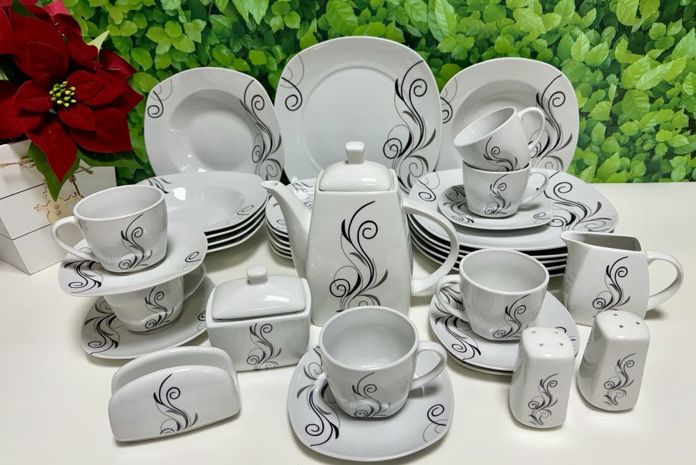 Duży zestaw kawowo-obiadowy.38el. na 6 osób. Nowy