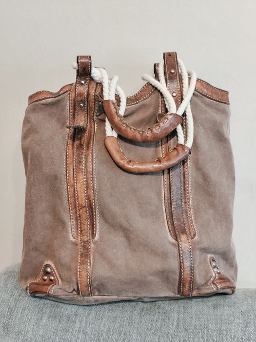 Torba vintage z płótna i brązowej skóry Replay