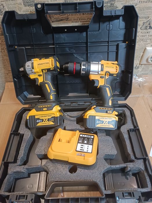 Набір 2 в 1 гайковерт і шуруповерт безщітковий 2 АКБ в кейсі 48Вт