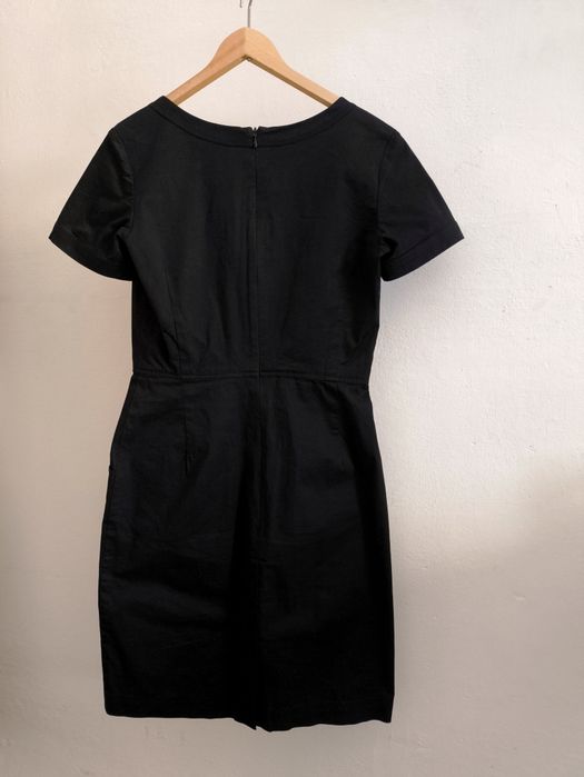 Marc O'Polo XS 34 E36 sukienka midi premium czarna krótki rękaw kieszenie bawełna basic