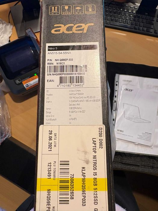 Laptop Acer NITRO 5 I5 8GB 512SSD GTX 1650 WIN 10 bardzo dobry stan