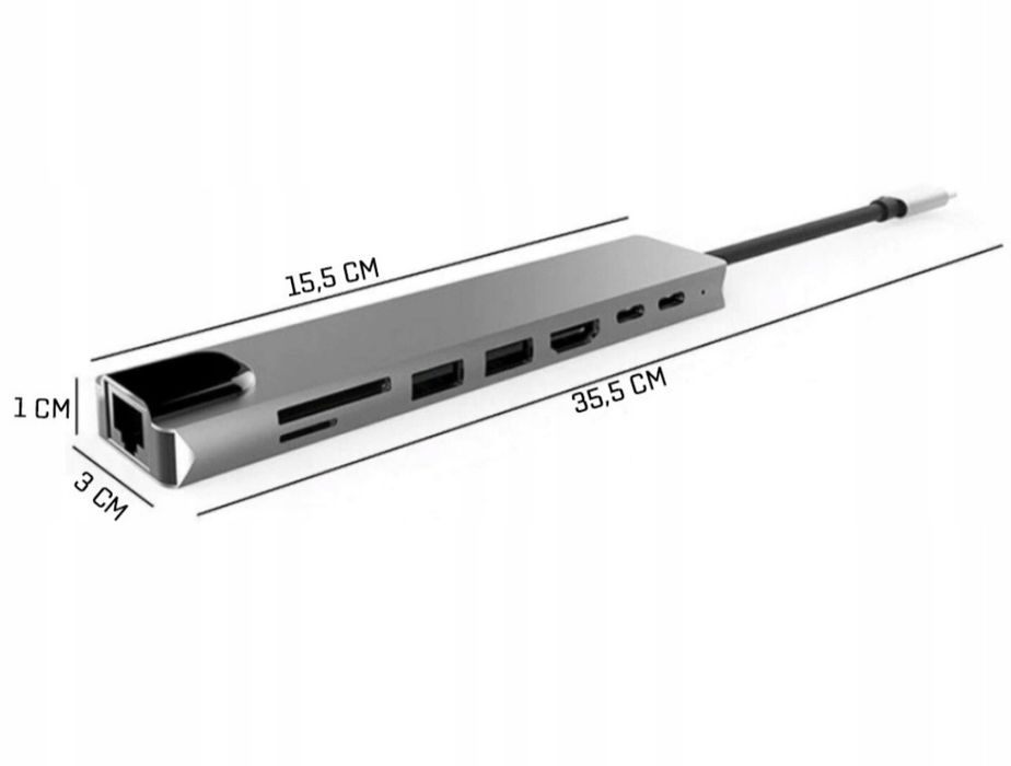 HUB USB C 3.0 8W1 adapter przejściówka port HDMI 4K karta SD LAN