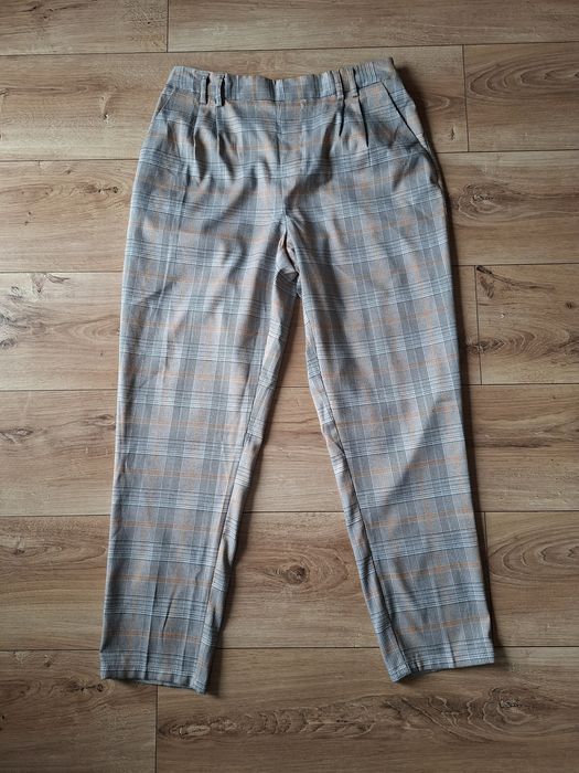 Spodnie xl z kantem w kratkę sinsay eleganckie praca biuro guma kiesze