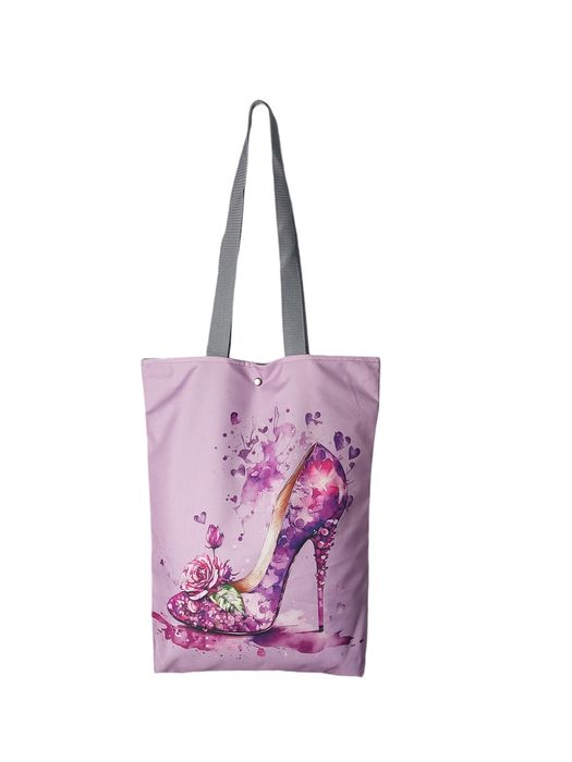 Torba zakupowa, plażowa, but, szpilka, fioletowa, handmade,