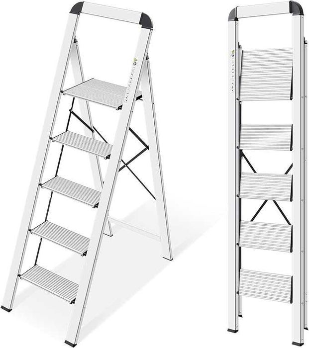 Aluminiowa 5-stopniowa drabina z antypoślizgowymi stopniami składana drabina schodkowa nośność 150 kg