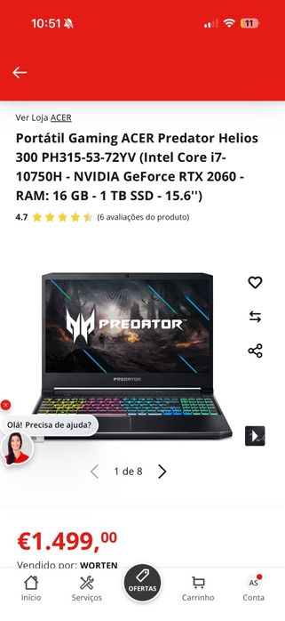 Portátil gaming Predator
