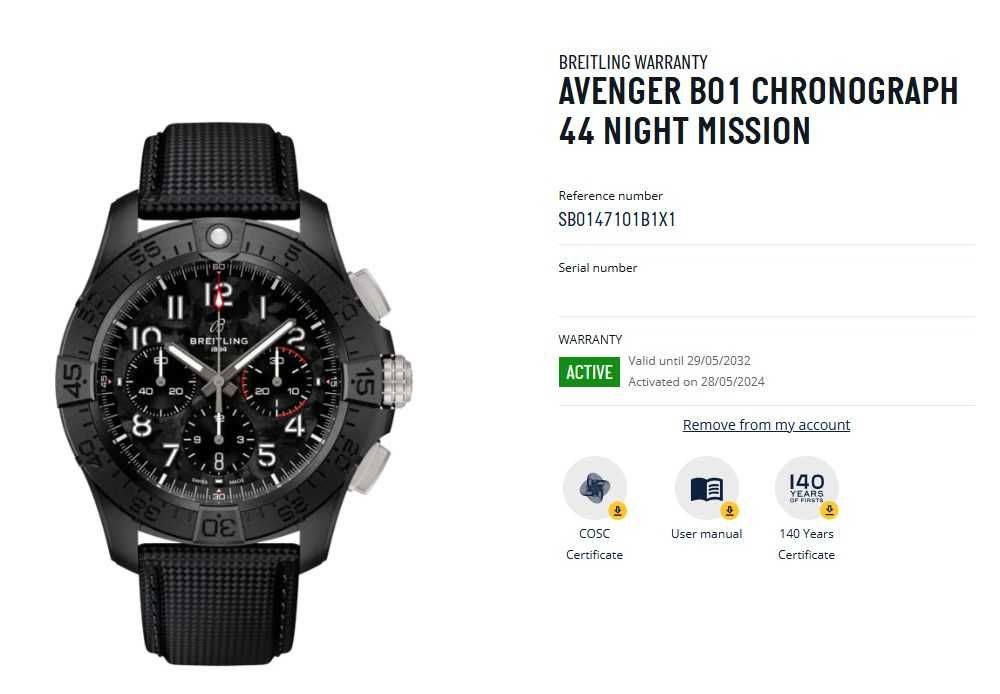 Breitling Avenger B01 Chrono. 44 Night Mission 2024r. / Gwar. do 2032r