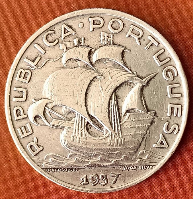 Moeda 10 Escudos 1937 da 2ª República Portuguesa  Emissão Anual Prata