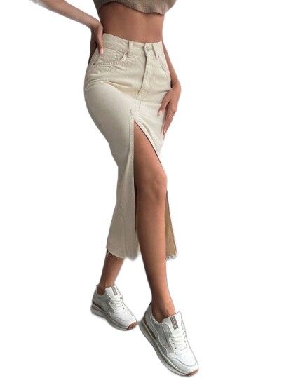 Shein spódnica jeansowa midi bawełniana beżowa 38 11ma